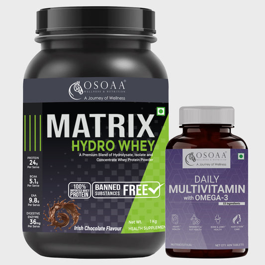 OSOAA Whey Matrix Hydro Whey 1Kg - Irish Chocolate || Daily Multivitamin with 200mg Omega 3