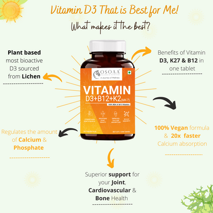 OSOAA Veg Vitamin D3,K2 & B12 - 120 Tabs