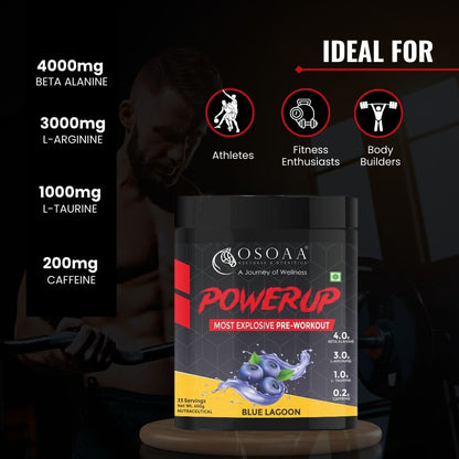 OSOAA Power Up Pre-Workout Supplement with Caffeine, Beta Alanine & L-Arginine-400gm