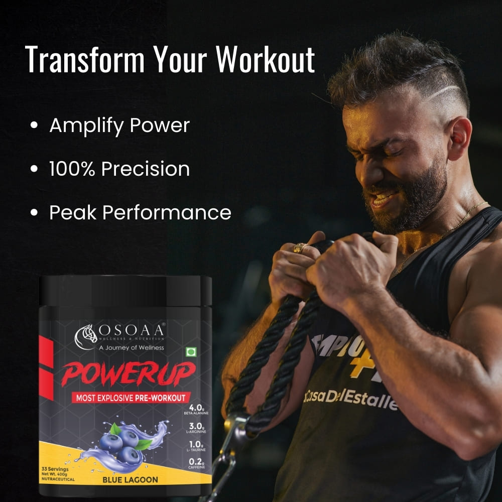 OSOAA Power Up Pre-Workout Supplement with Caffeine, Beta Alanine & L-Arginine-400gm