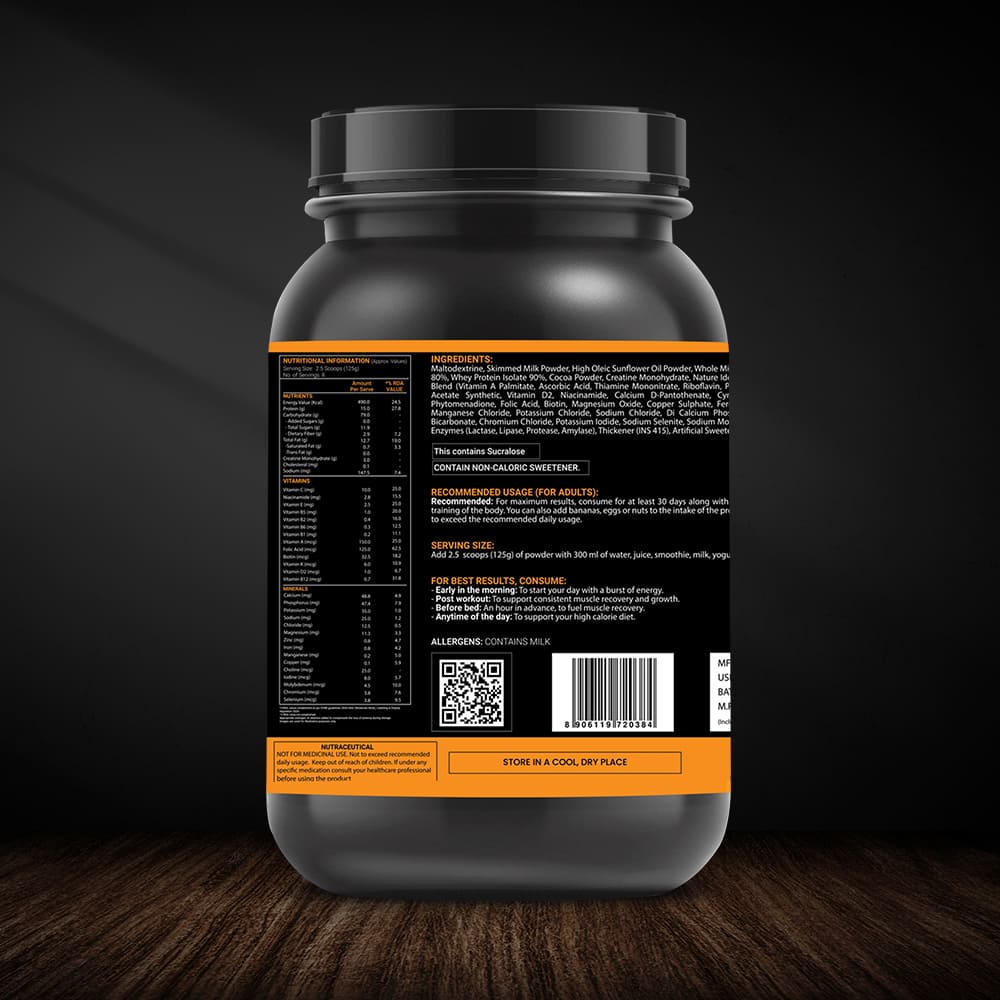 OSOAA 1:5 Bulk Mass Gainer with 3g Creatine & European Whey Protein - 490 Calories