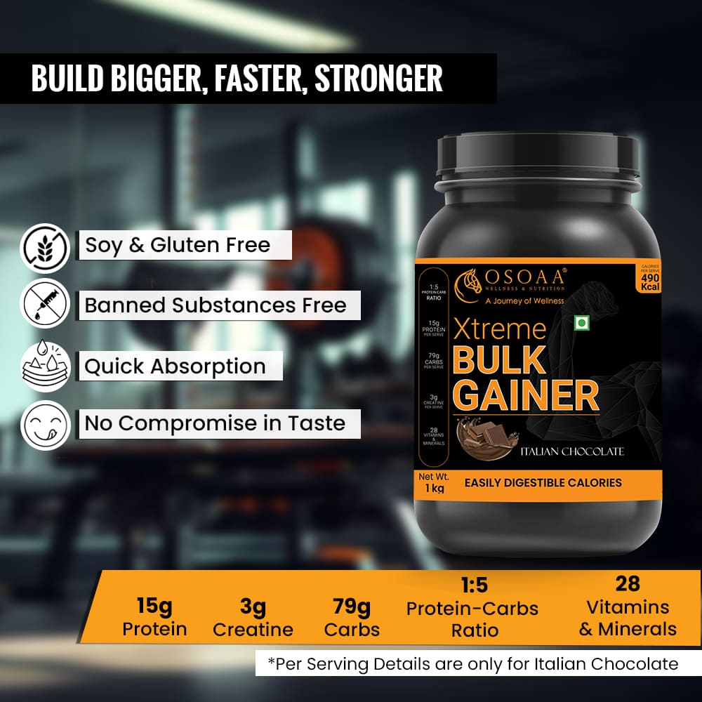 OSOAA 1:5 Bulk Mass Gainer with 3g Creatine & European Whey Protein - 490 Calories