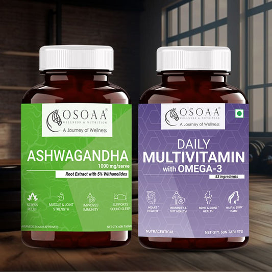 OSOAA Ashwagandha with 5% Withanolides 1000mg || Daily Multivitamin with 200mg Omega 3