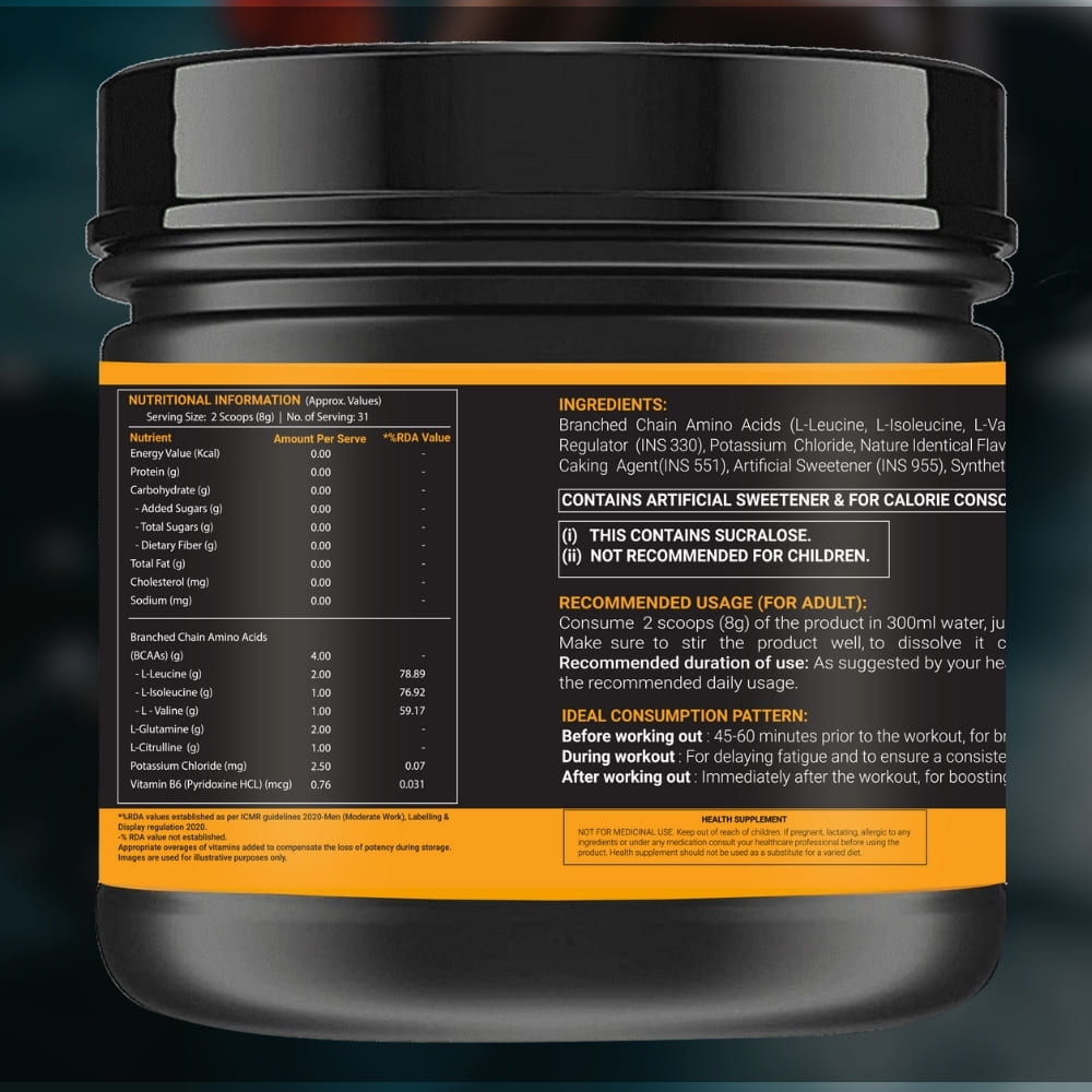 OSOAA BCAA 2:1:1 with Taurine, Glutamine & Citrulline - 250gm