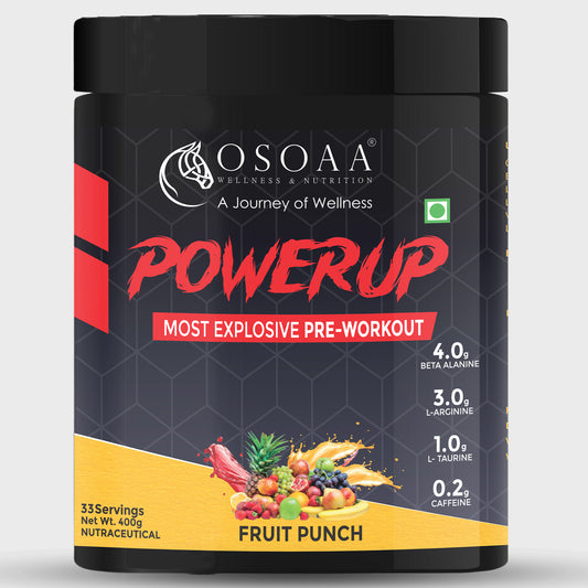 OSOAA Power Up Pre-Workout Supplement with Caffeine, Beta Alanine & L-Arginine-400gm