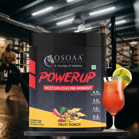 OSOAA Power Up Pre-Workout Supplement with Caffeine, Beta Alanine & L-Arginine-400gm